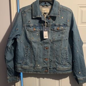 Flower Embellished Blue Denim Jacket